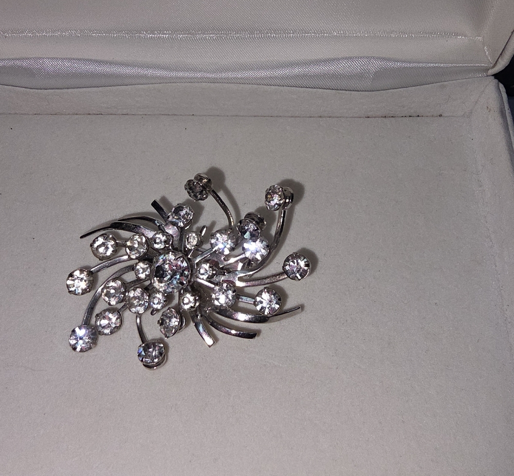 Crystal Burst Silver-Tone Brooch - Elegant Clear Rhinestones
